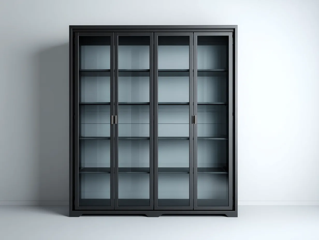 Vitrina de metal y vidrio 160x40x200 cm - negro - diseño moderno para salón-Cozyupden