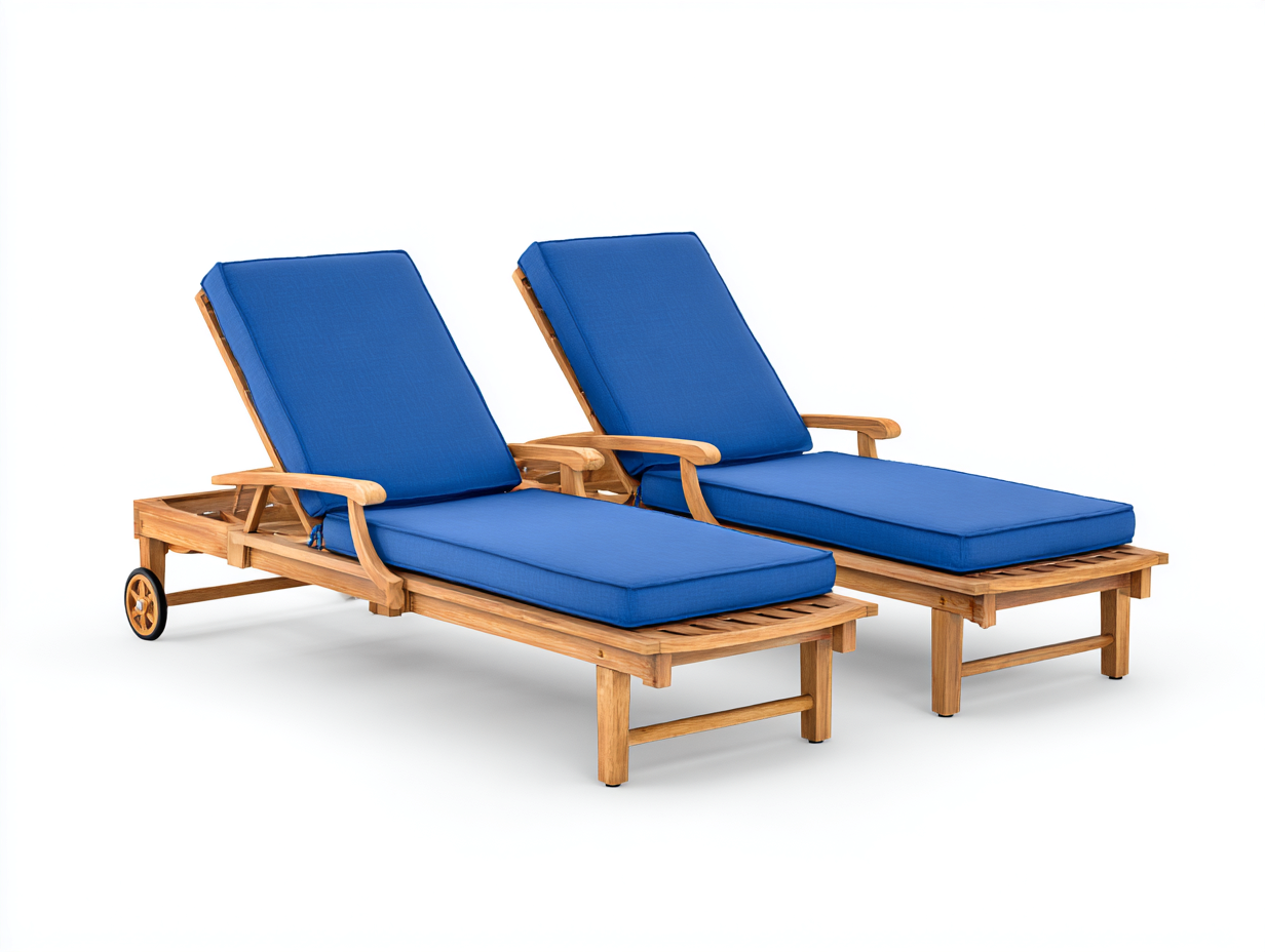 Tumbona de exterior de madera con respaldo ajustable 200x65x35 cm - madera natural-azul - diseño funcional para jardín-Cozyupden