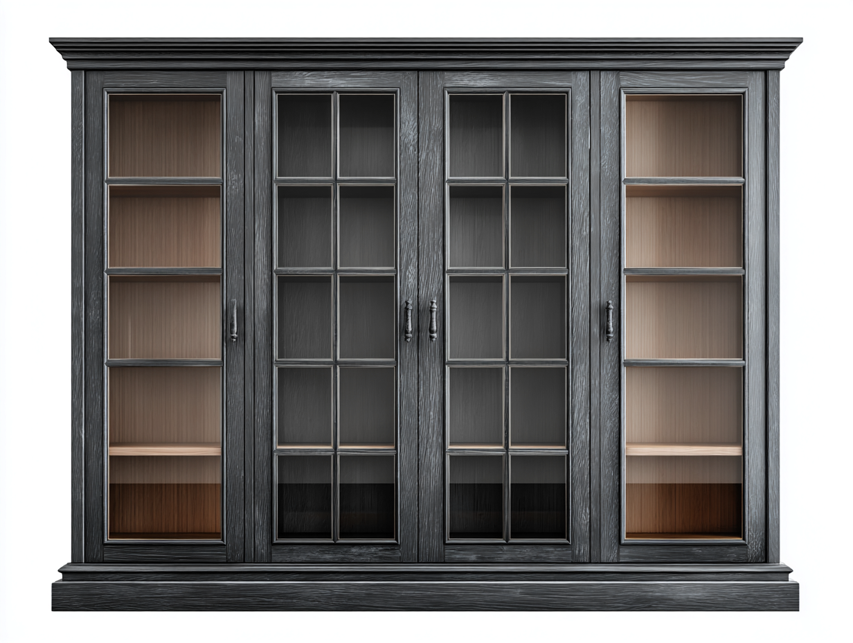 Vitrina de madera con puertas de vidrio y acabado oscuro 200x45x200 cm - negro - estilo clásico y almacenamiento elegante-Cozyupden
