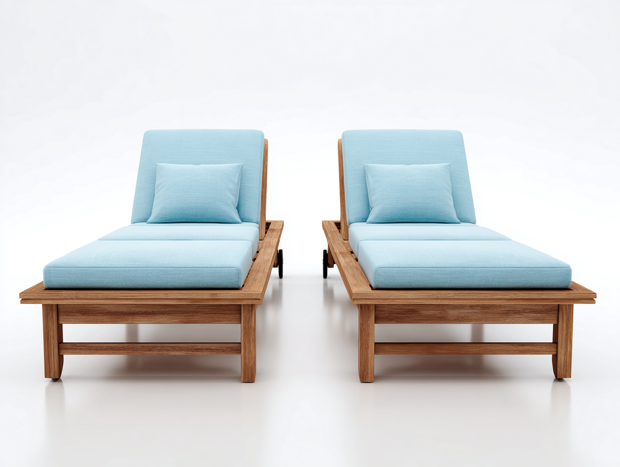 Tumbona de exterior con estructura de madera y cojines textiles 200x75x85 cm - azul claro y madera natural - diseño contemporáneo y confort al aire libre-Cozyupden