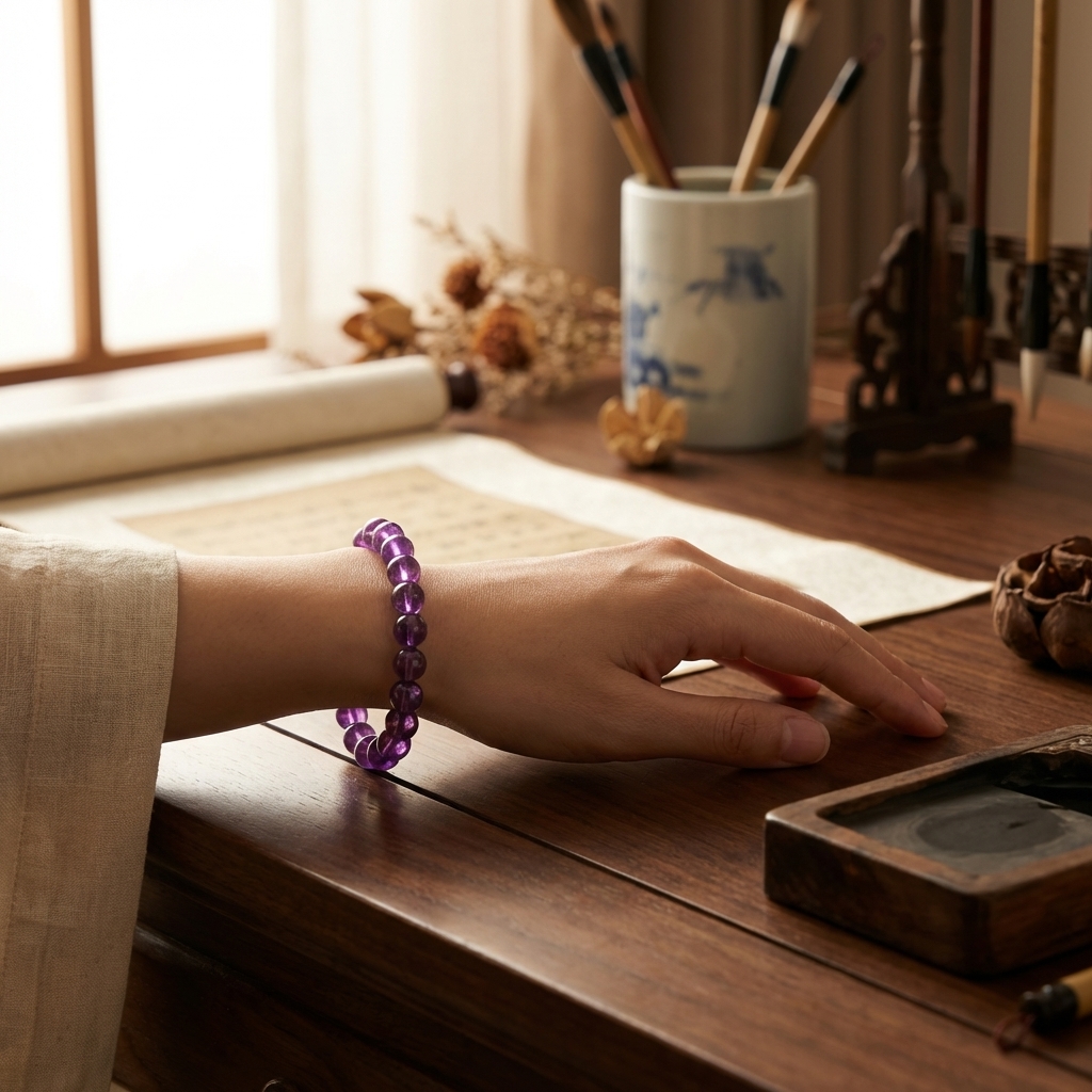Uruguay Amethyst bracelet on wrist