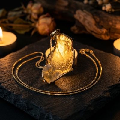Libyan desert glass pendant on sterling silver chain