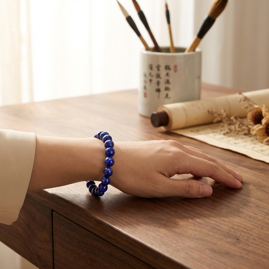 Lapis lazuli bracelet on wrist
