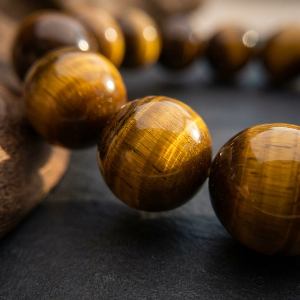 Yellow tiger eye bead macro