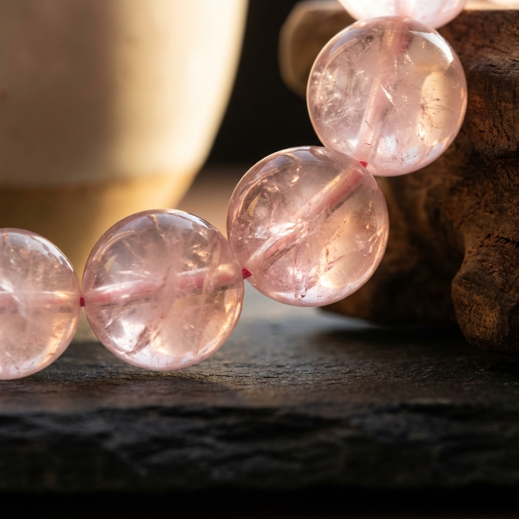 Rose quartz bead macro
