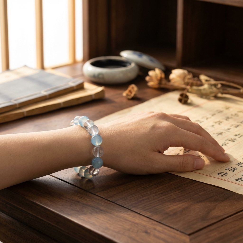 Aquamarine bracelet on wrist