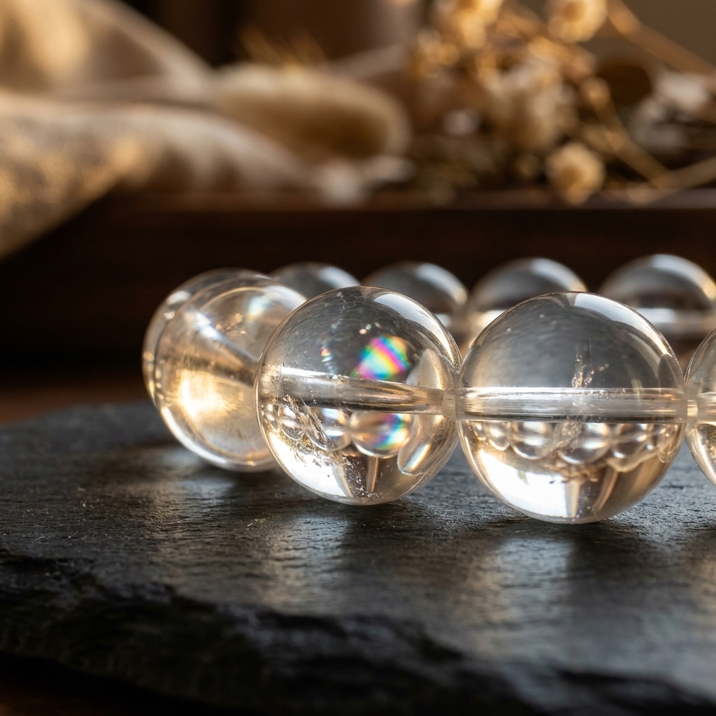 Clear quartz bead macro