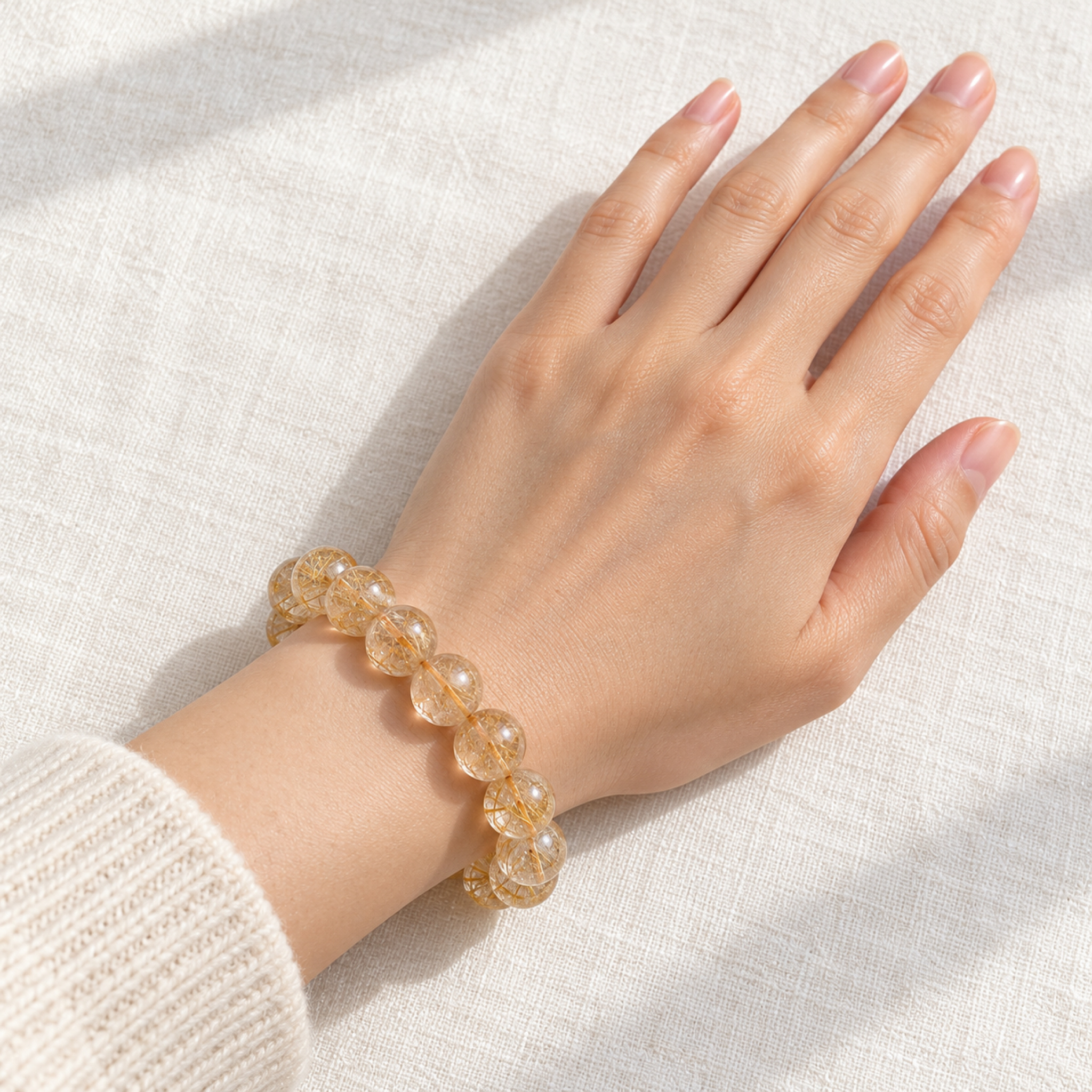 Golden Rutilated Quartz Bracelet — on the wrist