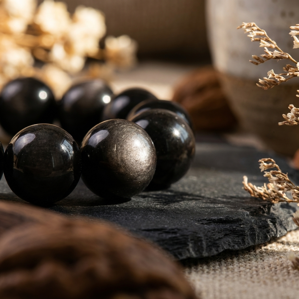 Silver Sheen Obsidian Bracelet · 10mm