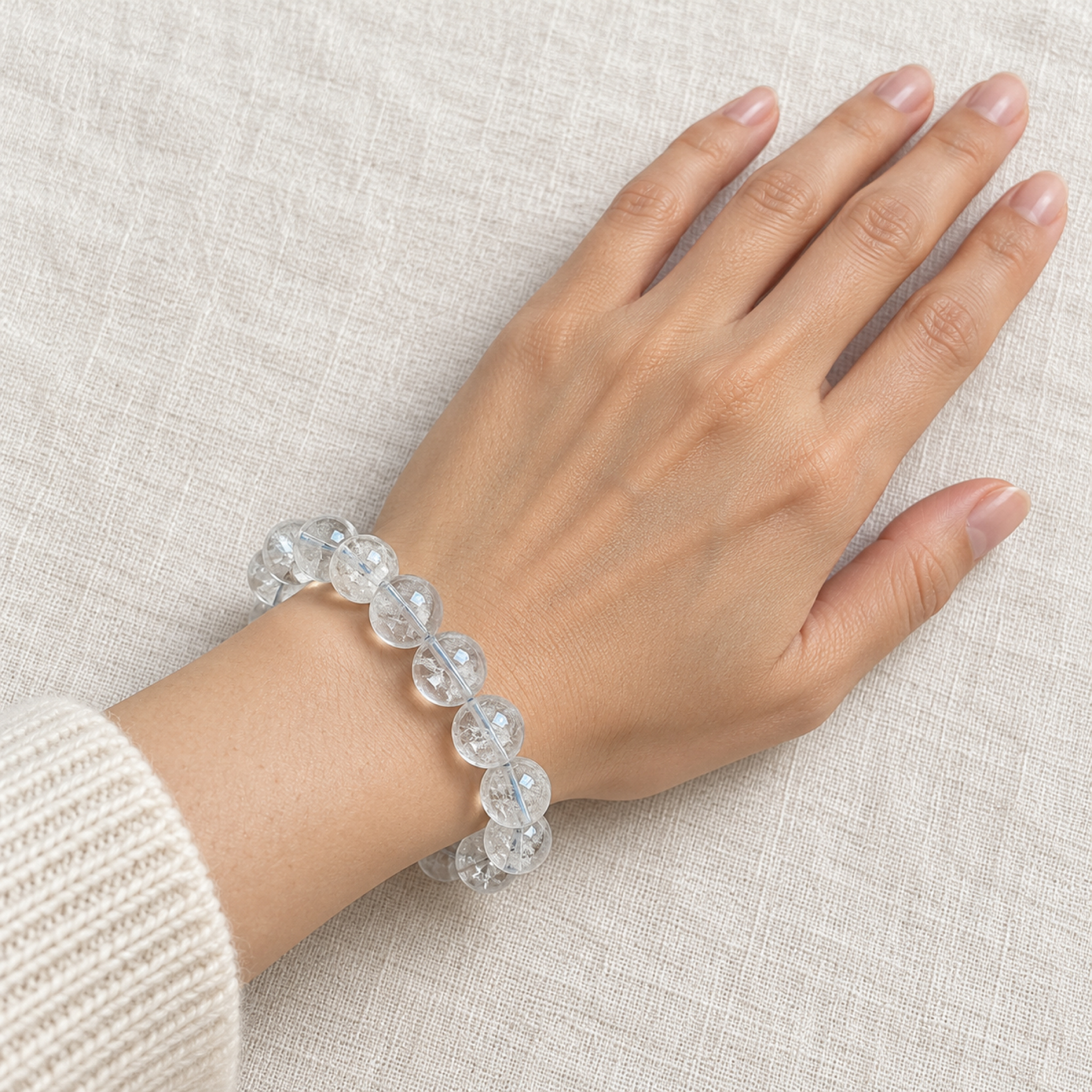 White Quartz Bracelet — on the wrist