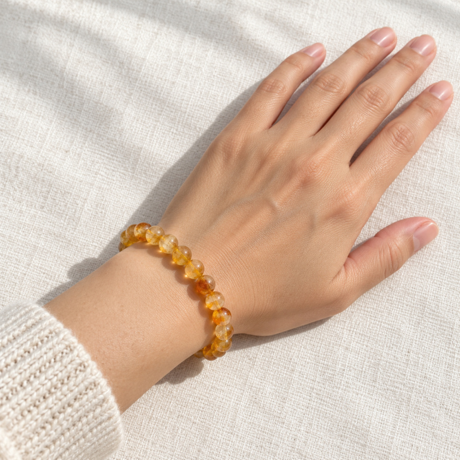 Orange Flower Quartz Bracelet — on the wrist
