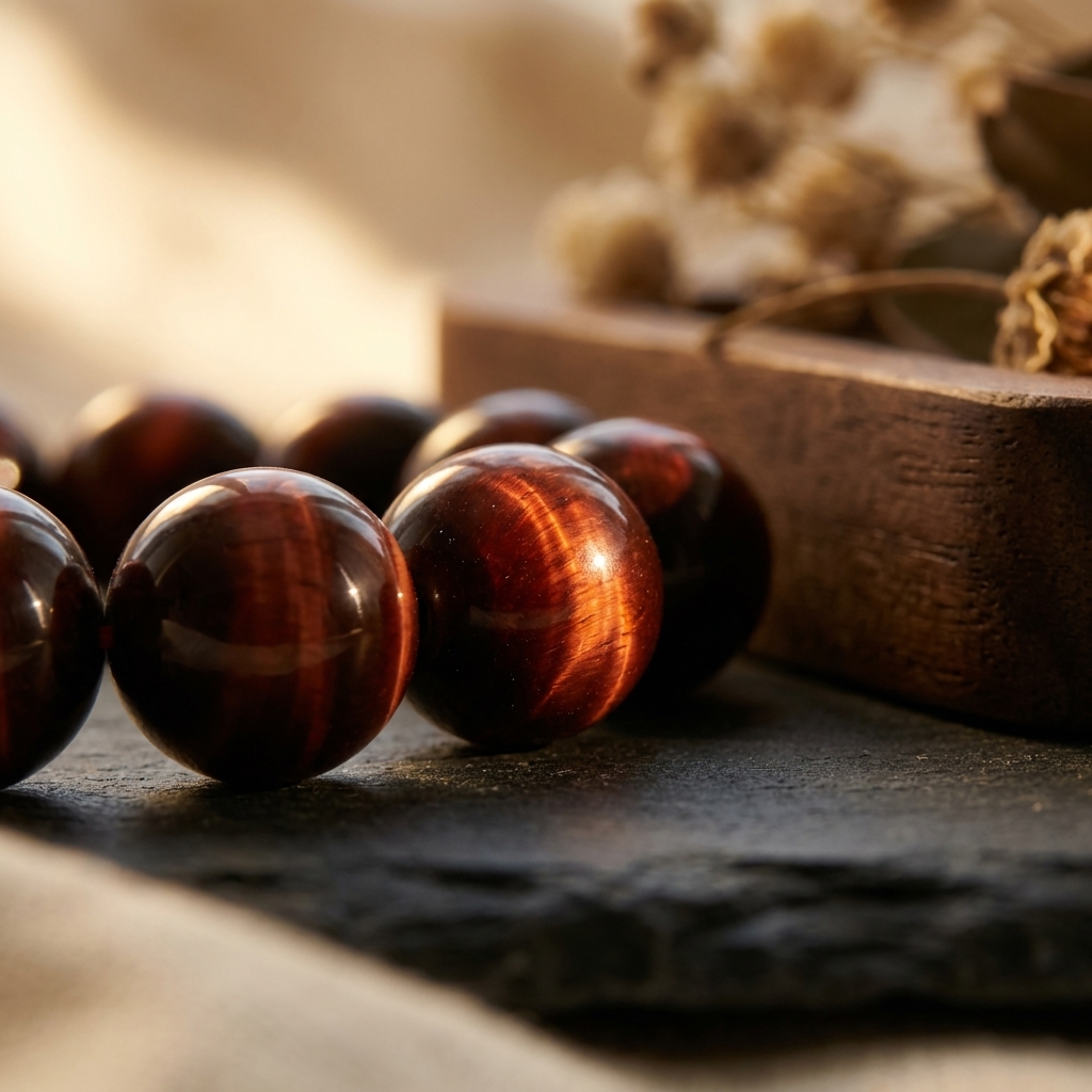 Red tiger eye bead macro