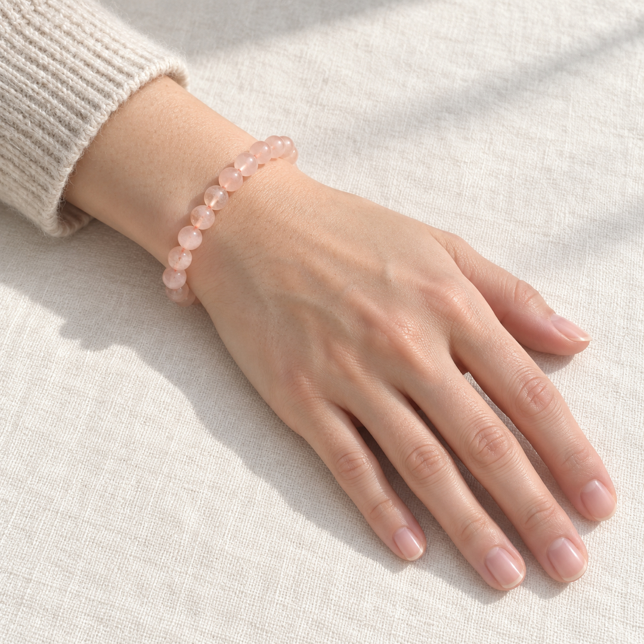Pink Grapefruit Crystal Bracelet — on the wrist