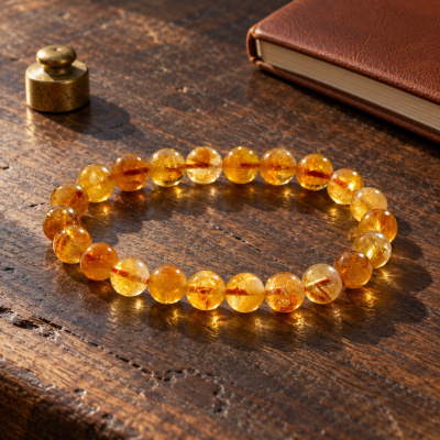 Honey yellow crystal bracelet on a wooden desk