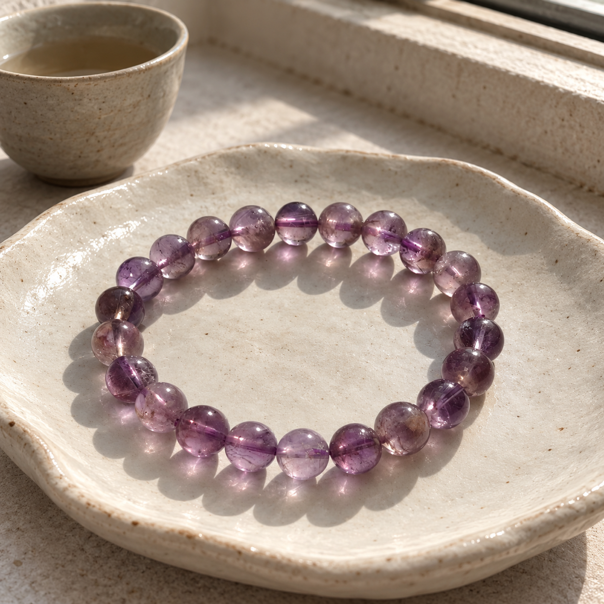 Purple Rabbit Hair Crystal Bracelet — styled scene