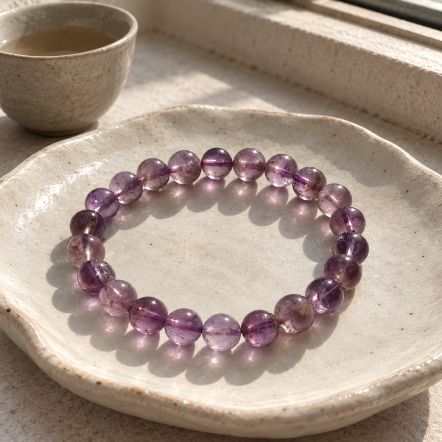 Purple Rabbit Hair Crystal Bracelet — styled scene