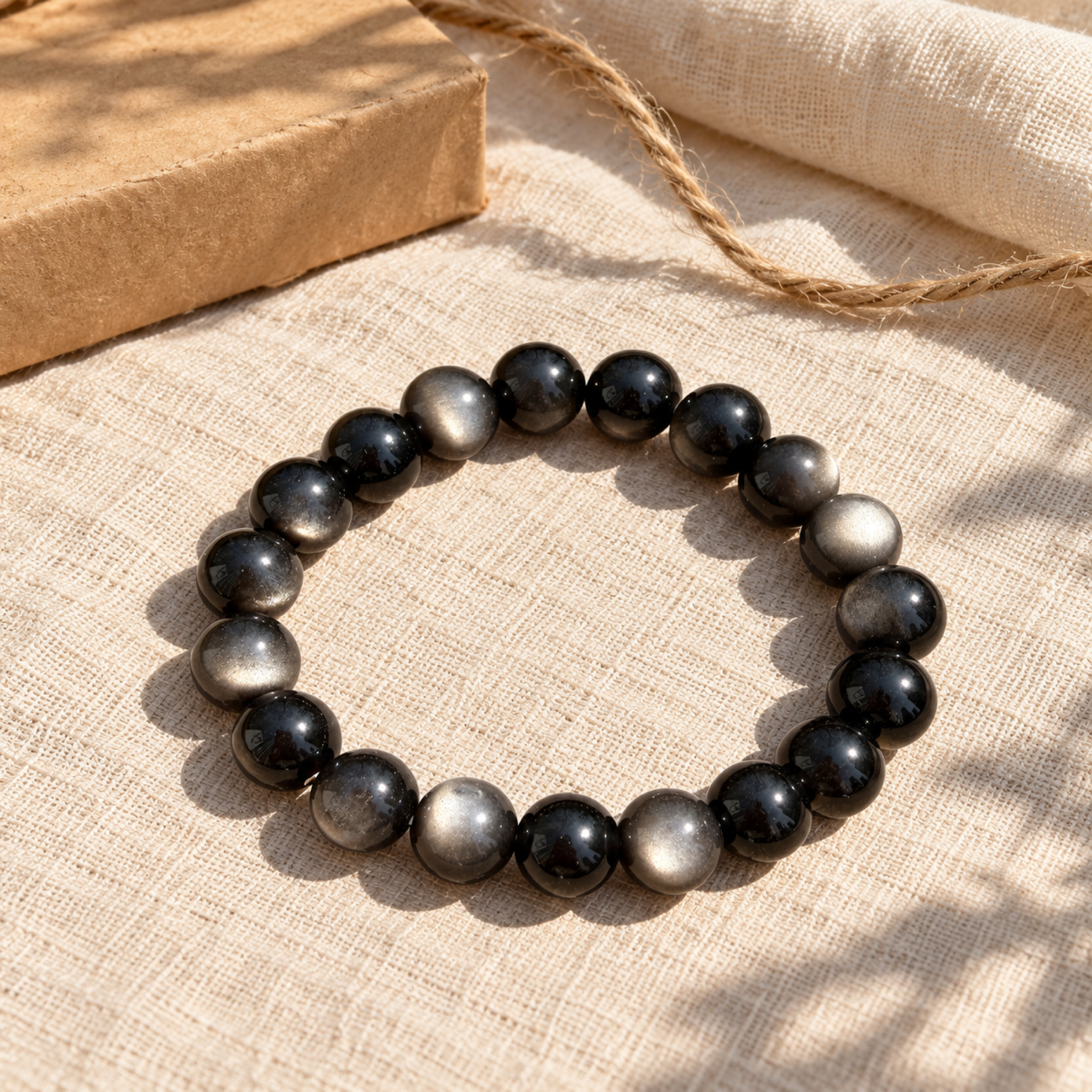 Silver Sheen Obsidian Bracelet — styled scene