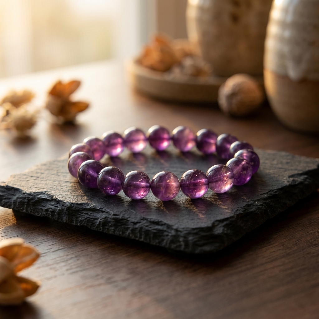 Natural amethyst bracelet, deep violet beads