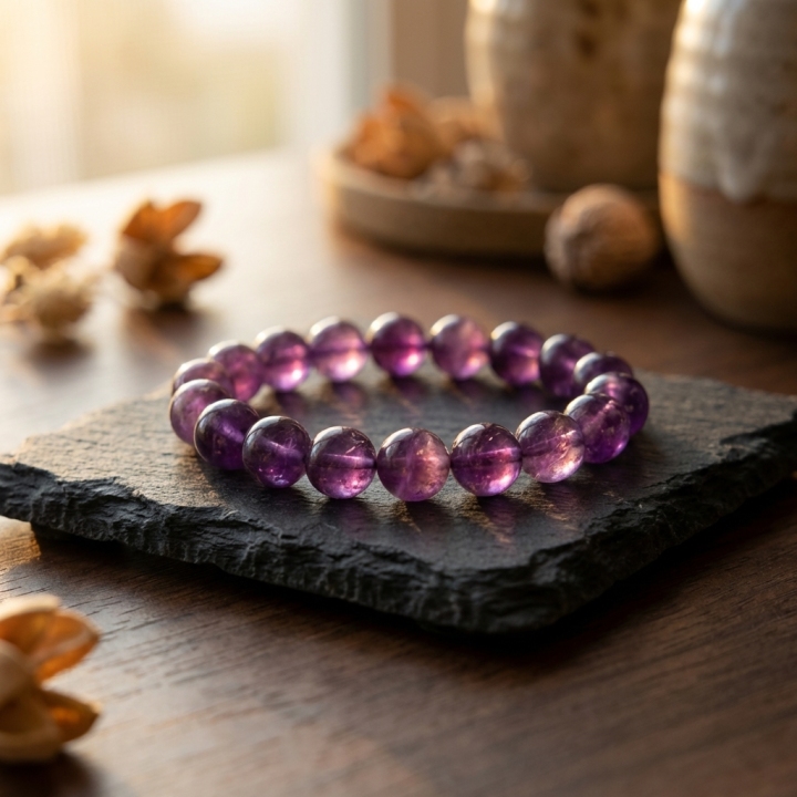 Amethyst bracelet in soft natural light