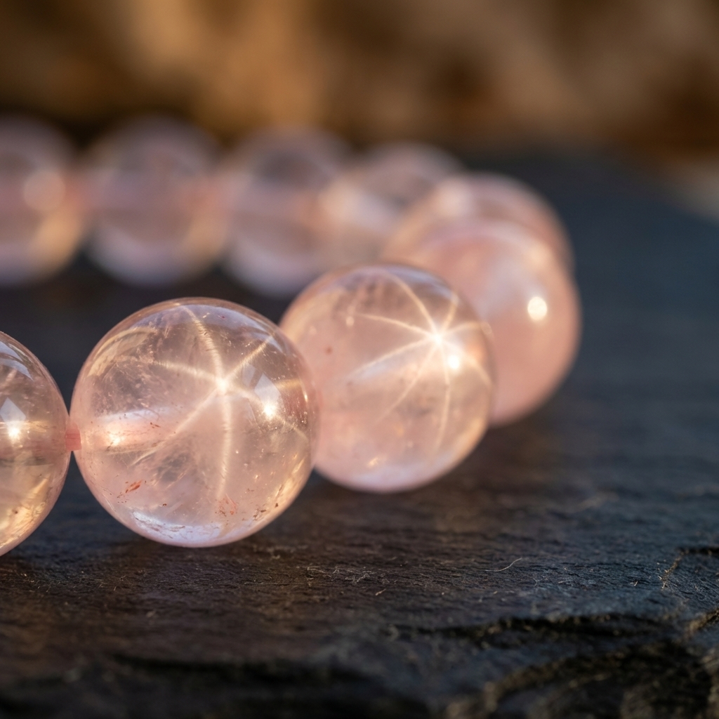 Madagascar rose quartz bead macro