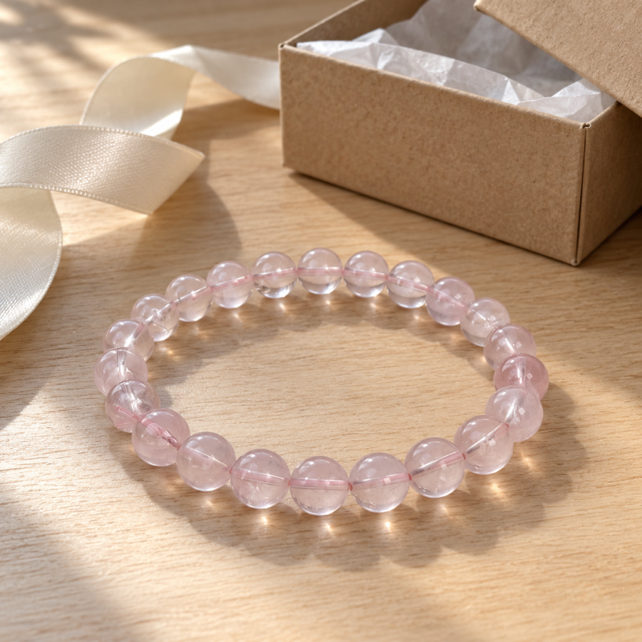 Grade A Madagascar Rose Quartz Bracelet — styled scene