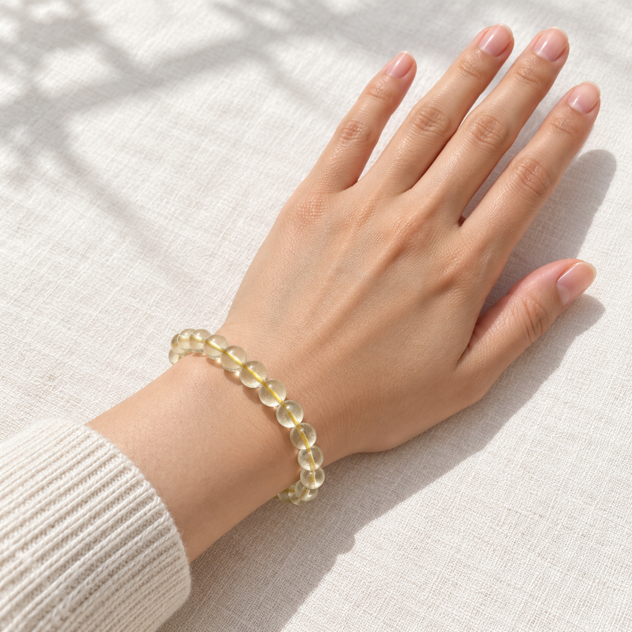 Milky Yellow Crystal Bracelet — on the wrist