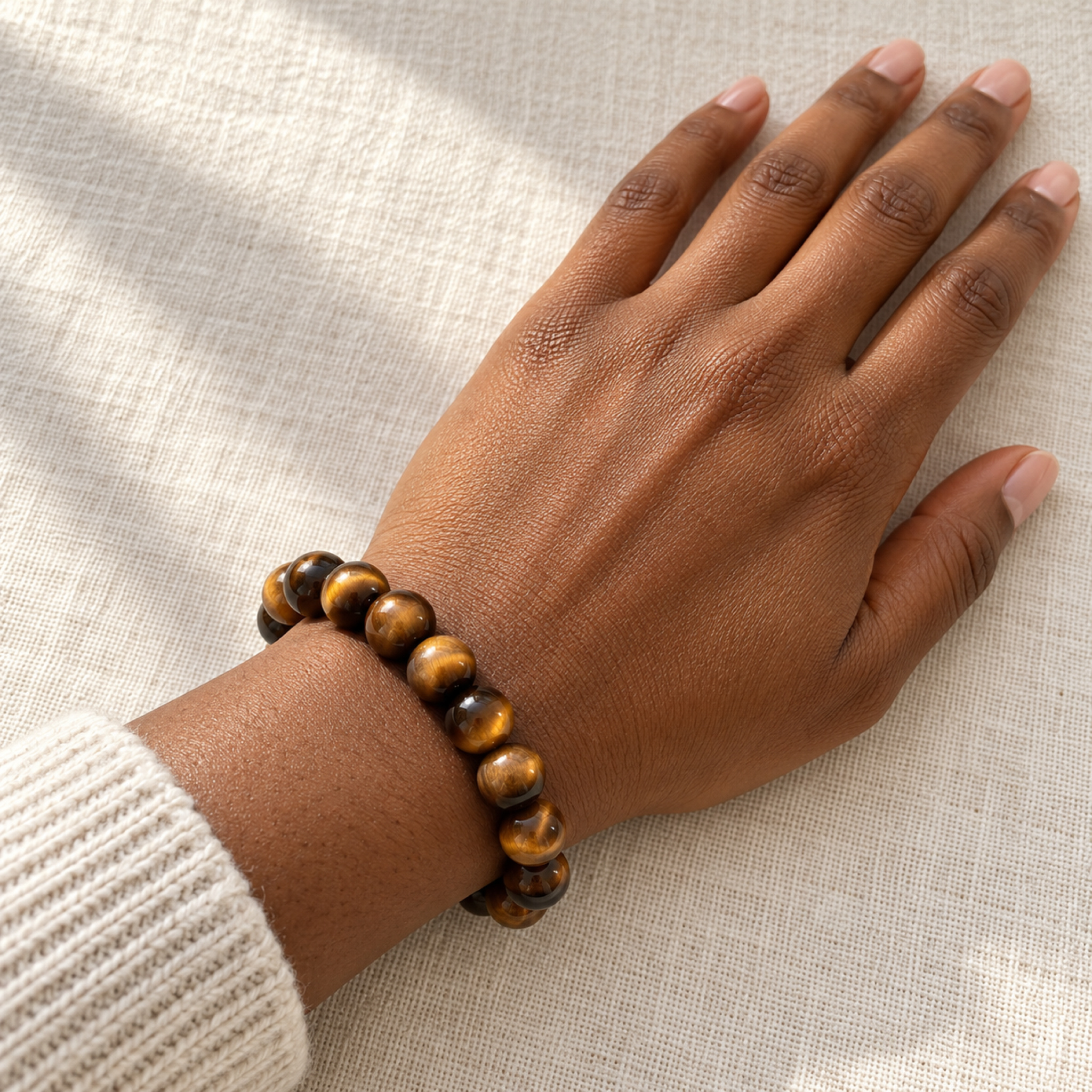 Yellow Tiger Eye Bracelet — on the wrist