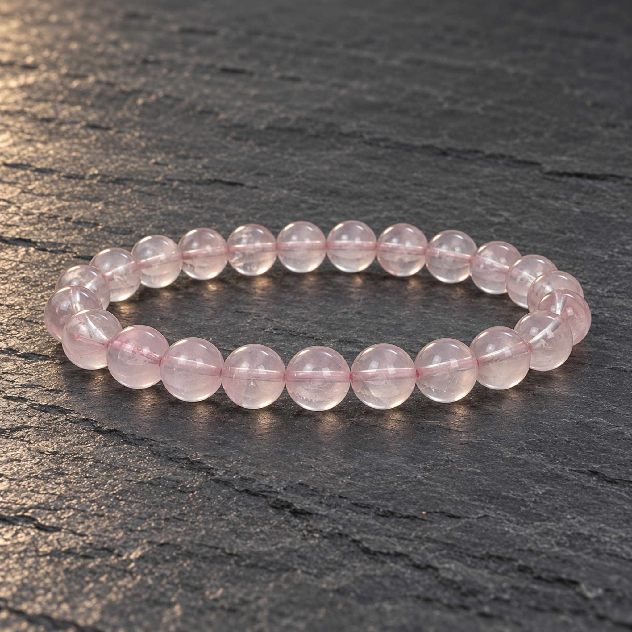 Grade A Madagascar Rose Quartz Bracelet — side view