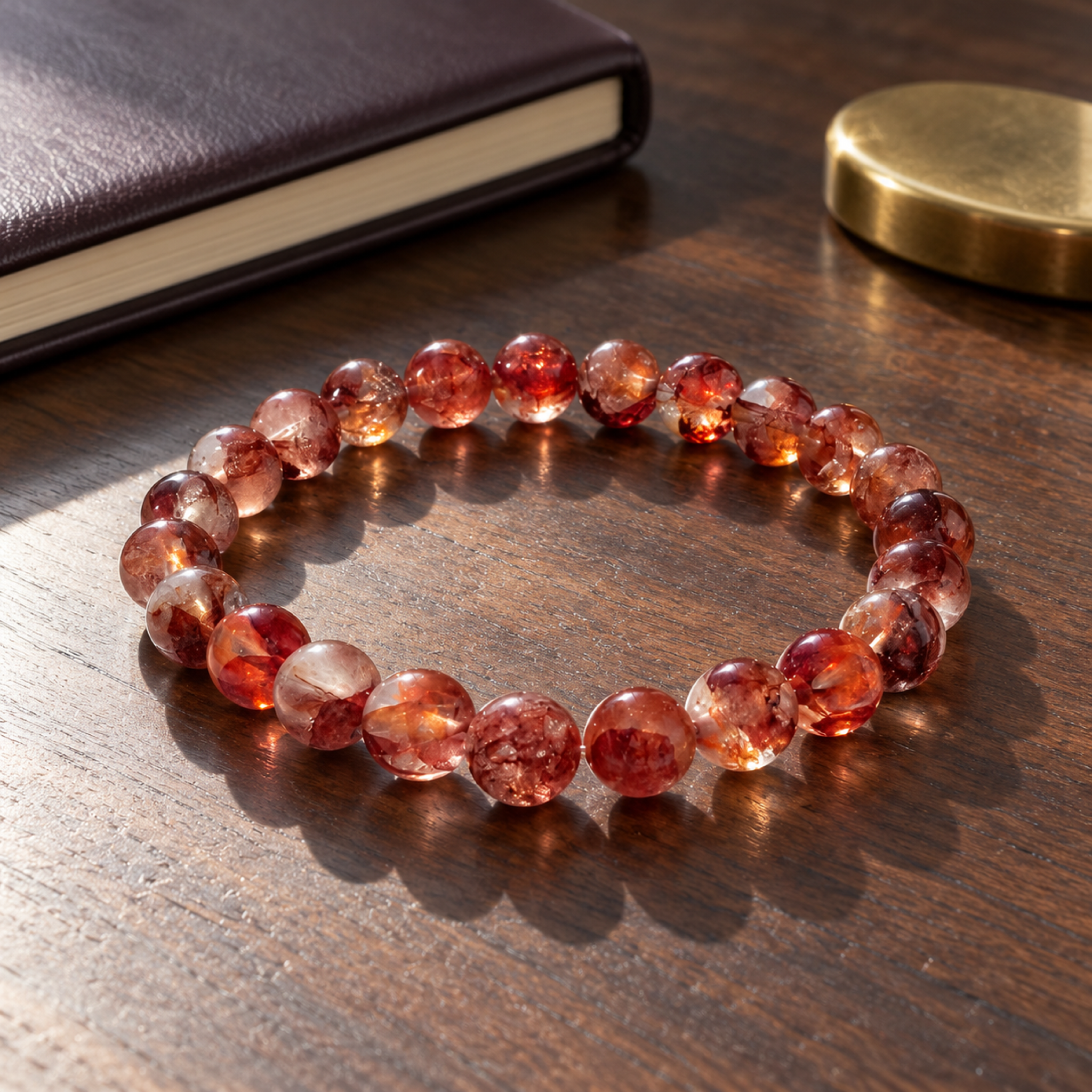 Red Flower Quartz Bracelet — styled scene