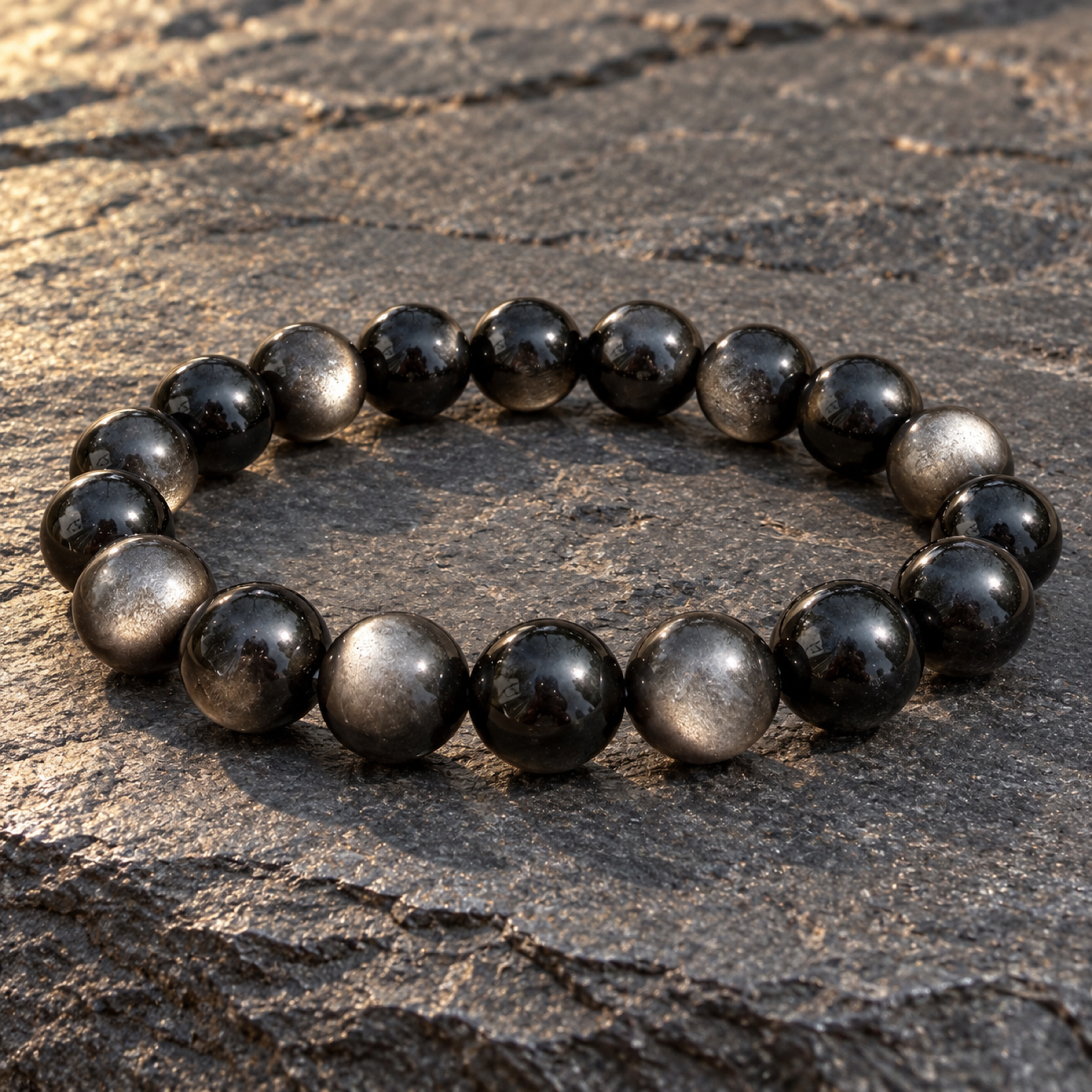 Silver Sheen Obsidian Bracelet — side view