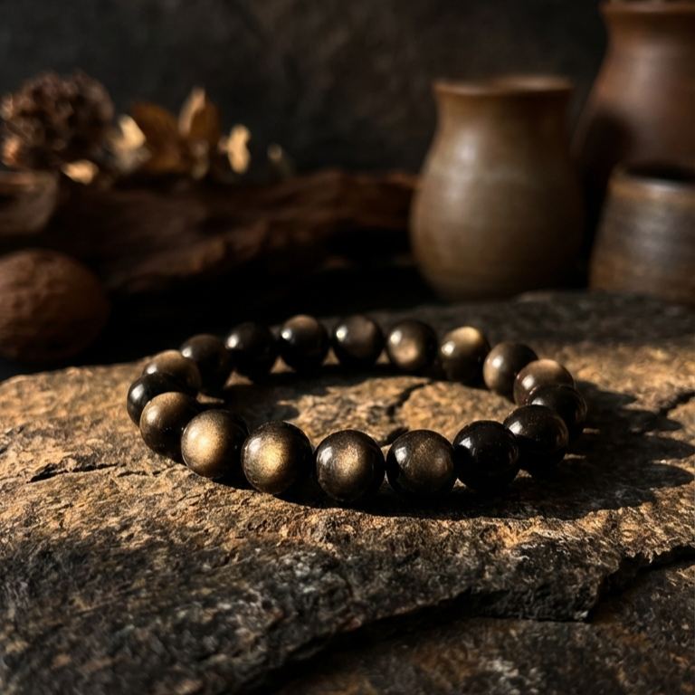Silver Sheen Obsidian Bracelet · 10mm
