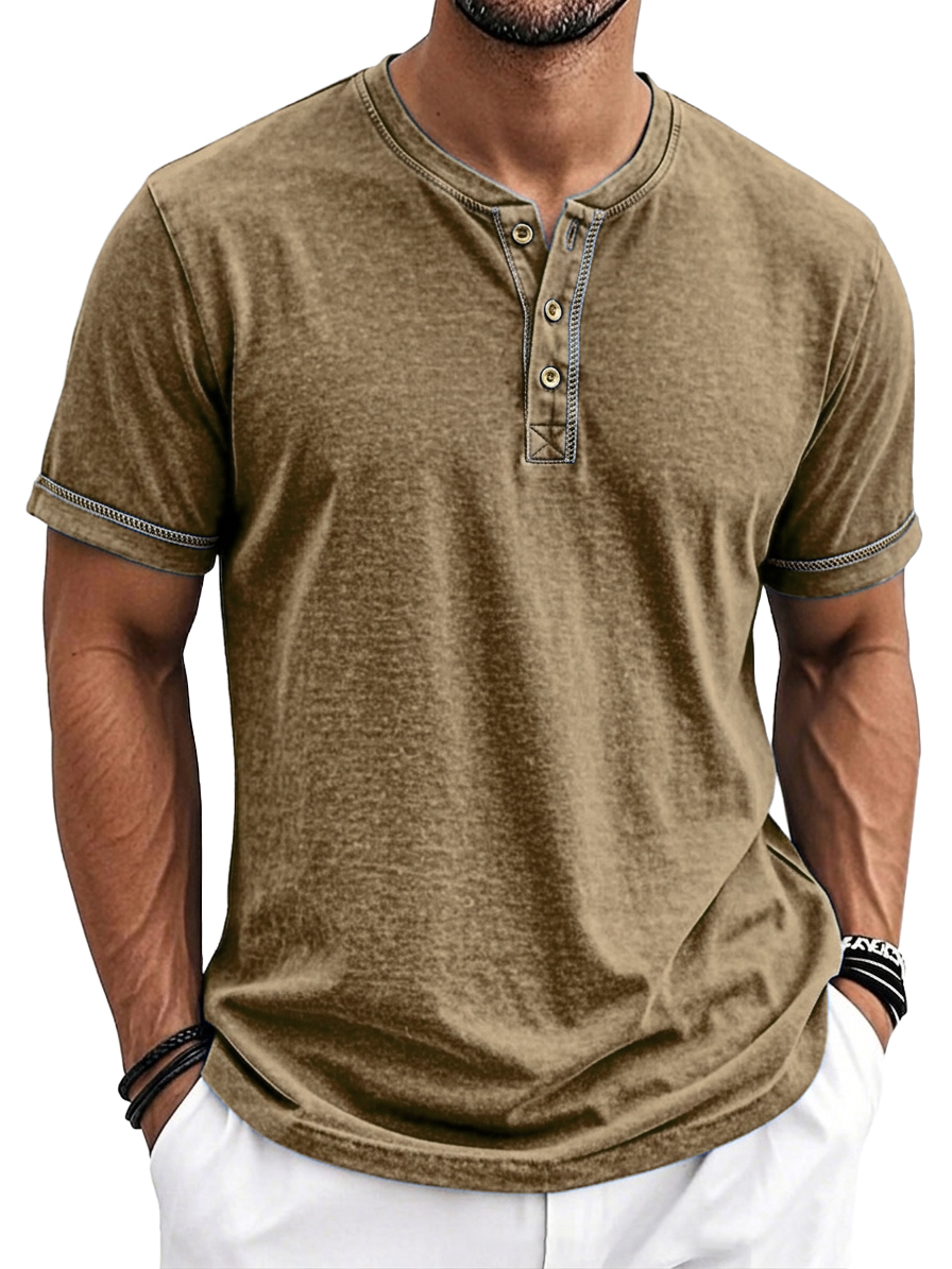 Men's Comfortable Casual Short Sleeve Henley Top