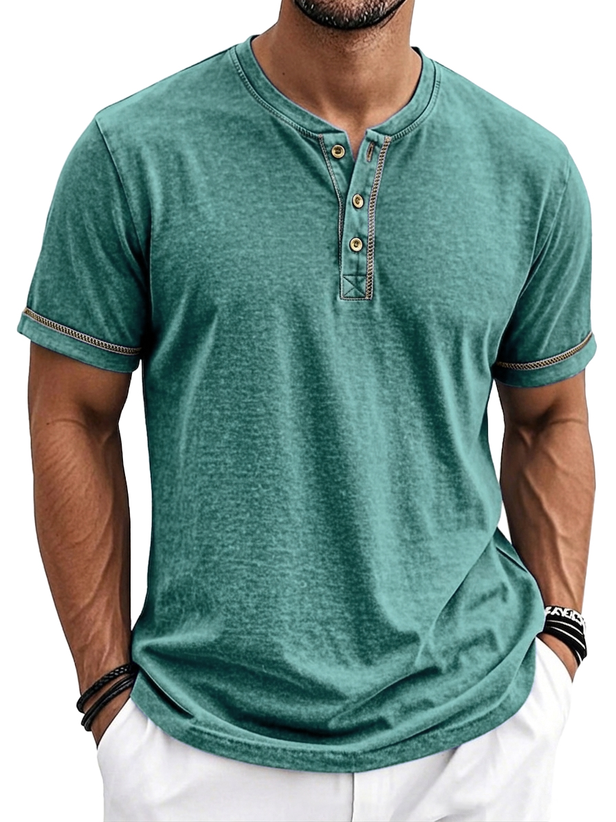 Men's Comfortable Casual Short Sleeve Henley Top