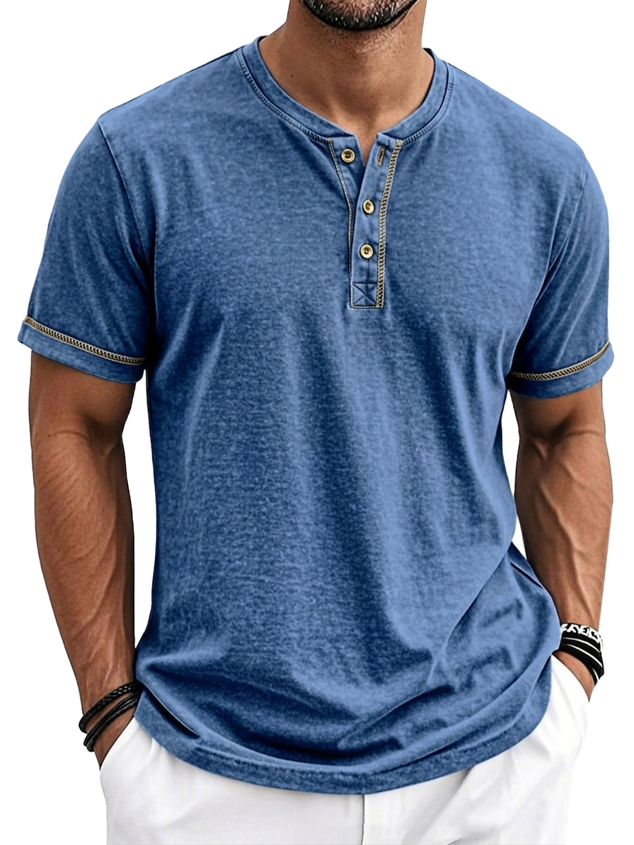 Men's Comfortable Casual Short Sleeve Henley Top