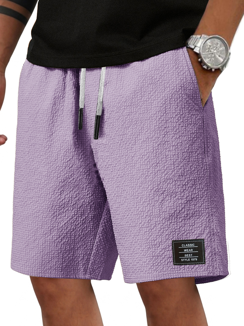 Men's Fashionable Casual Everyday Textured Fabric Embroidered Logo Pocket Shorts