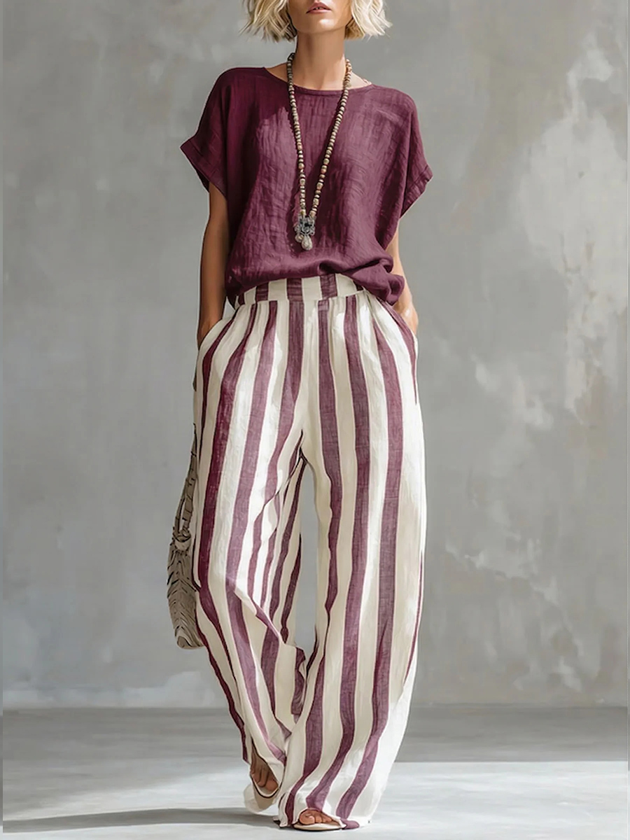 New Arrivals🔥 Cozy Loose-fit Striped Cotton Linen Two-piece Set