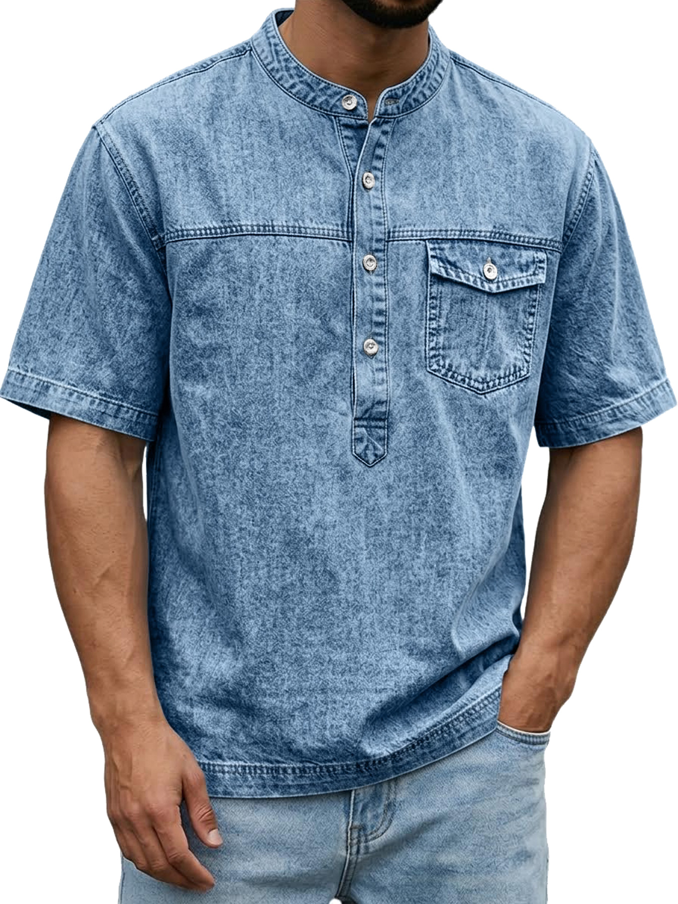 Men's Retro Pocket Casual Workwear Henley Shirt