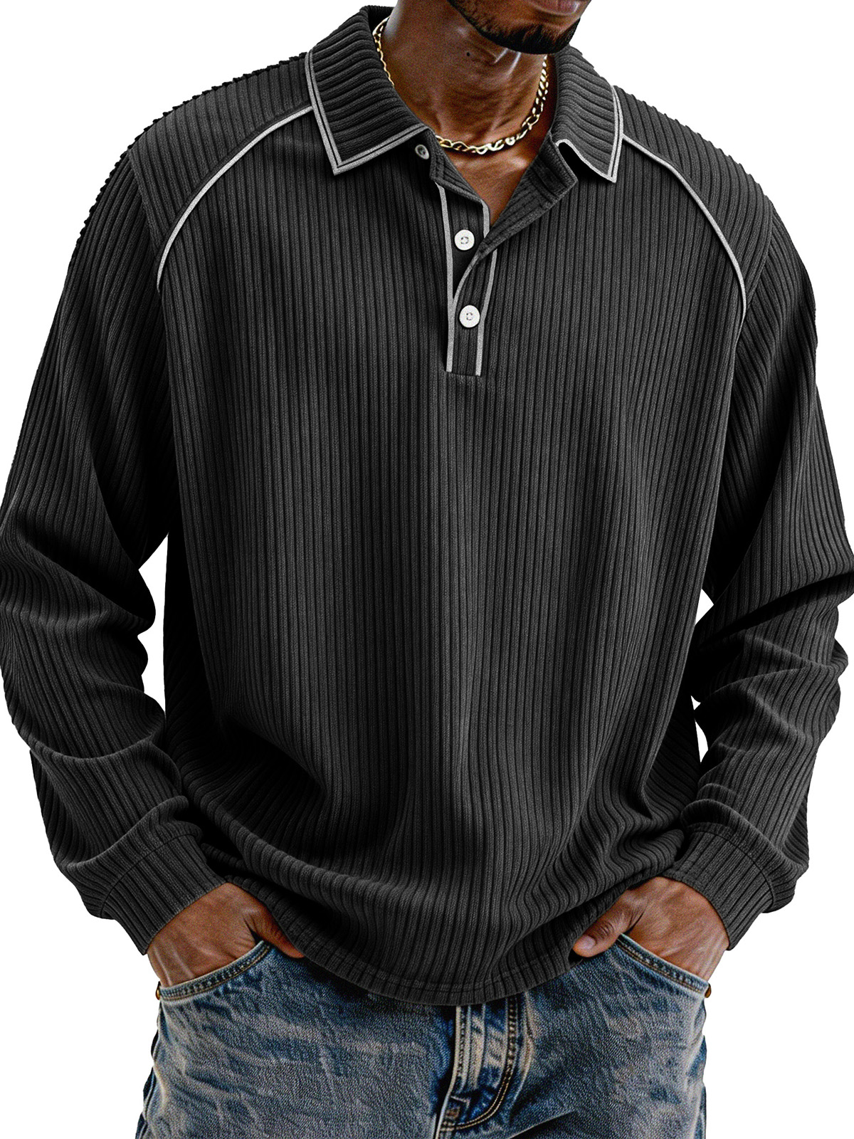Stylish Casual Loose Corduroy Fabric Lapel Long-sleeved Polo Shirt