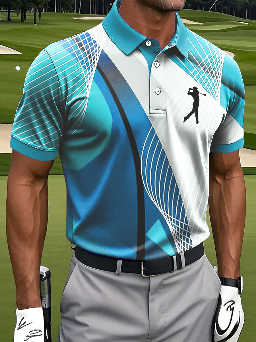 Men's Retro Art Line Ripple Print Casual Business Polo Shirt