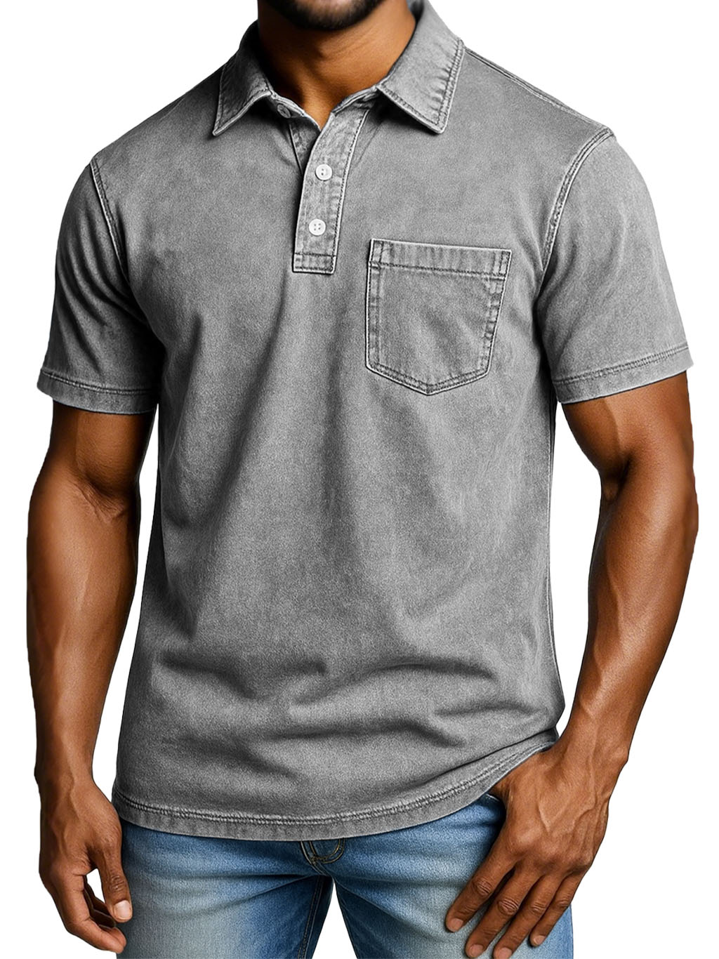 Men's Fashion Outdoor Retro Distressed Short-sleeved Pocket Polo Shirt