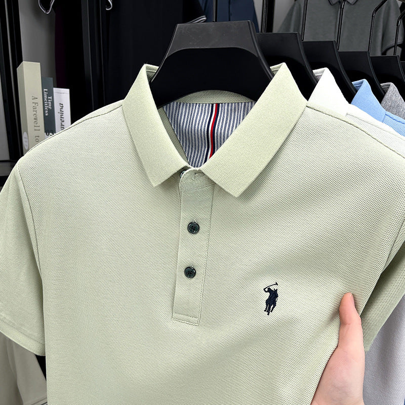 Men's cotton embroidered short-sleeved polo shirt