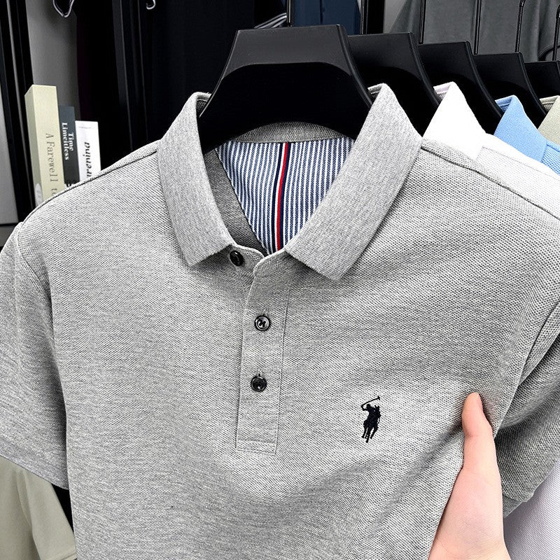 Men's cotton embroidered short-sleeved polo shirt