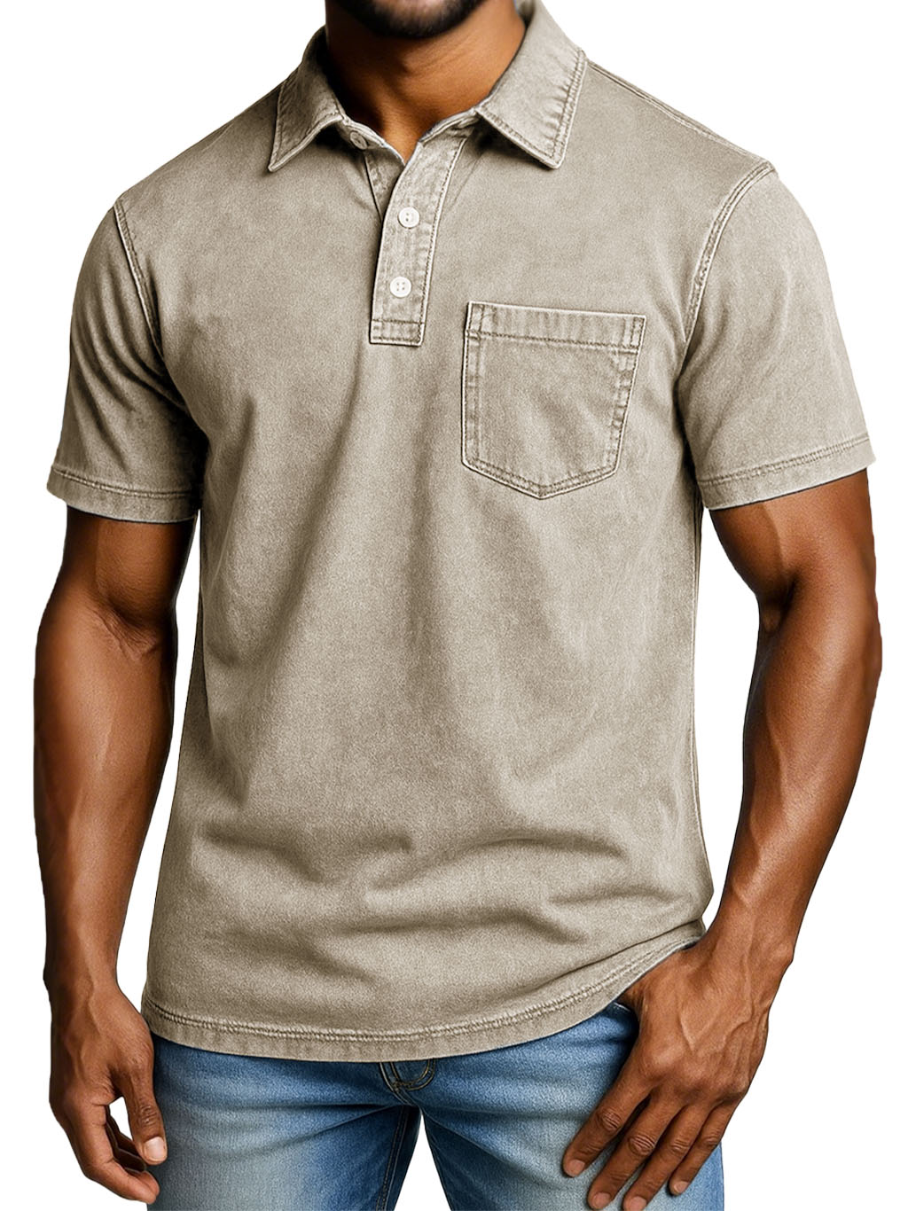 Men's Fashion Outdoor Retro Distressed Short-sleeved Pocket Polo Shirt