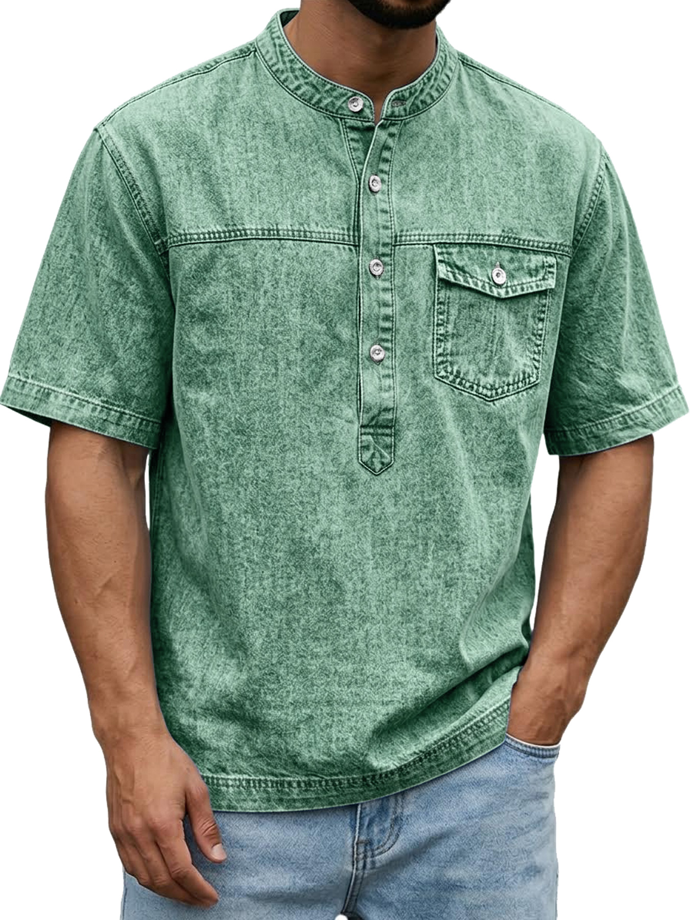 Men's Retro Pocket Casual Workwear Henley Shirt