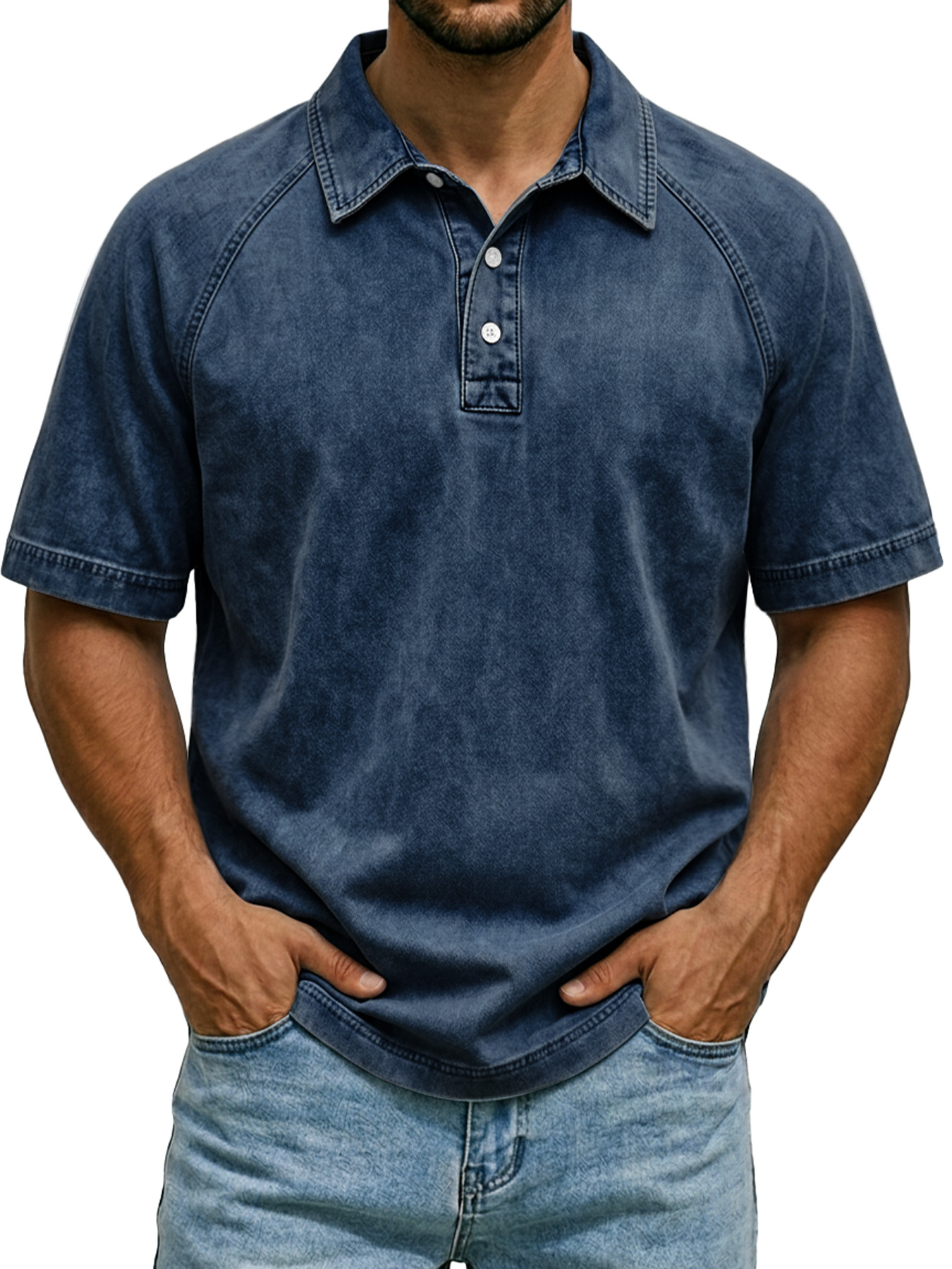 Men's Retro Raglan Collar Button Casual Short-Sleeve Polo Shirt