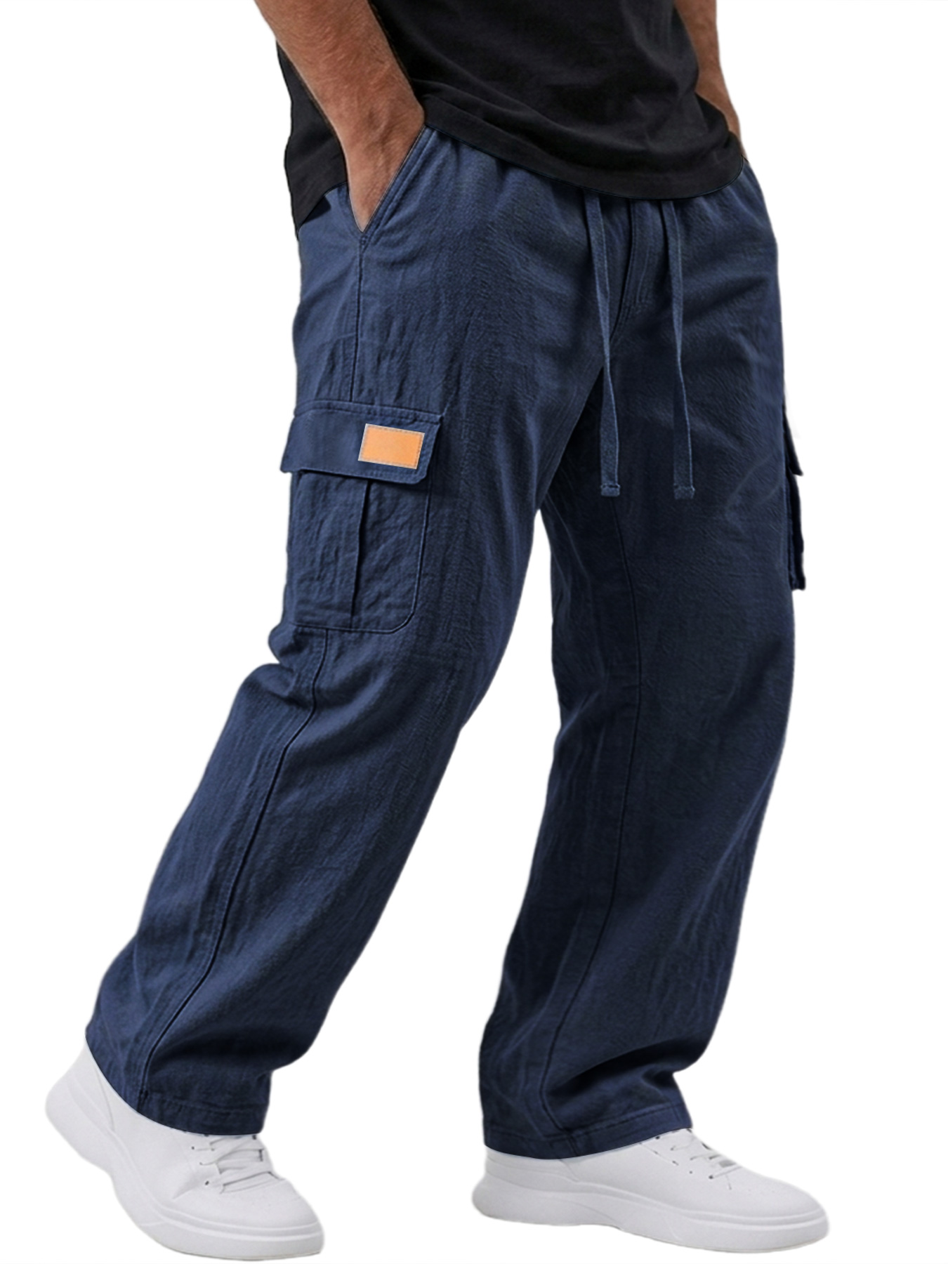 Men's Cotton And Linen Embroidered Label Casual Loose Trousers