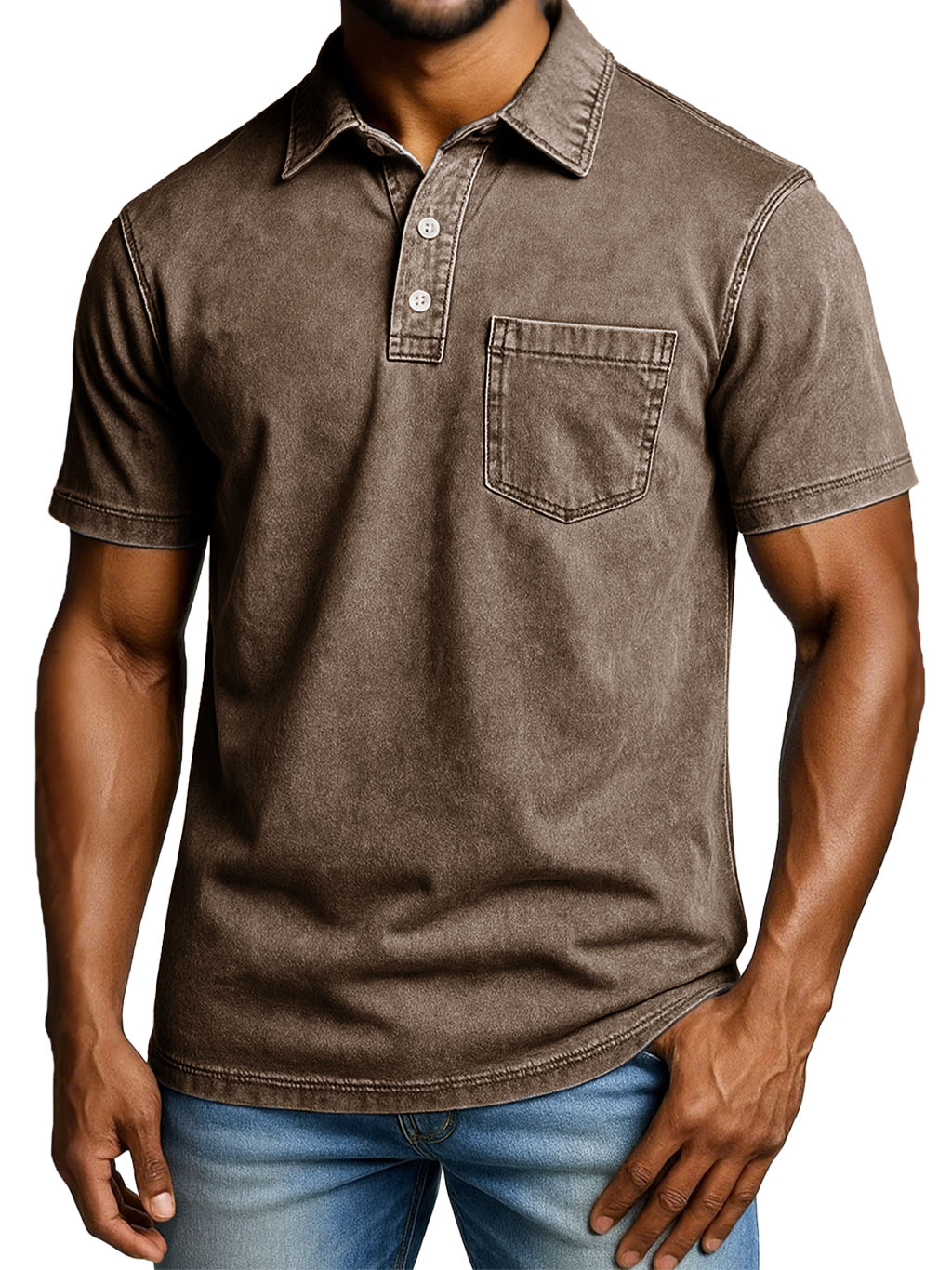Men's Fashion Outdoor Retro Distressed Short-sleeved Pocket Polo Shirt