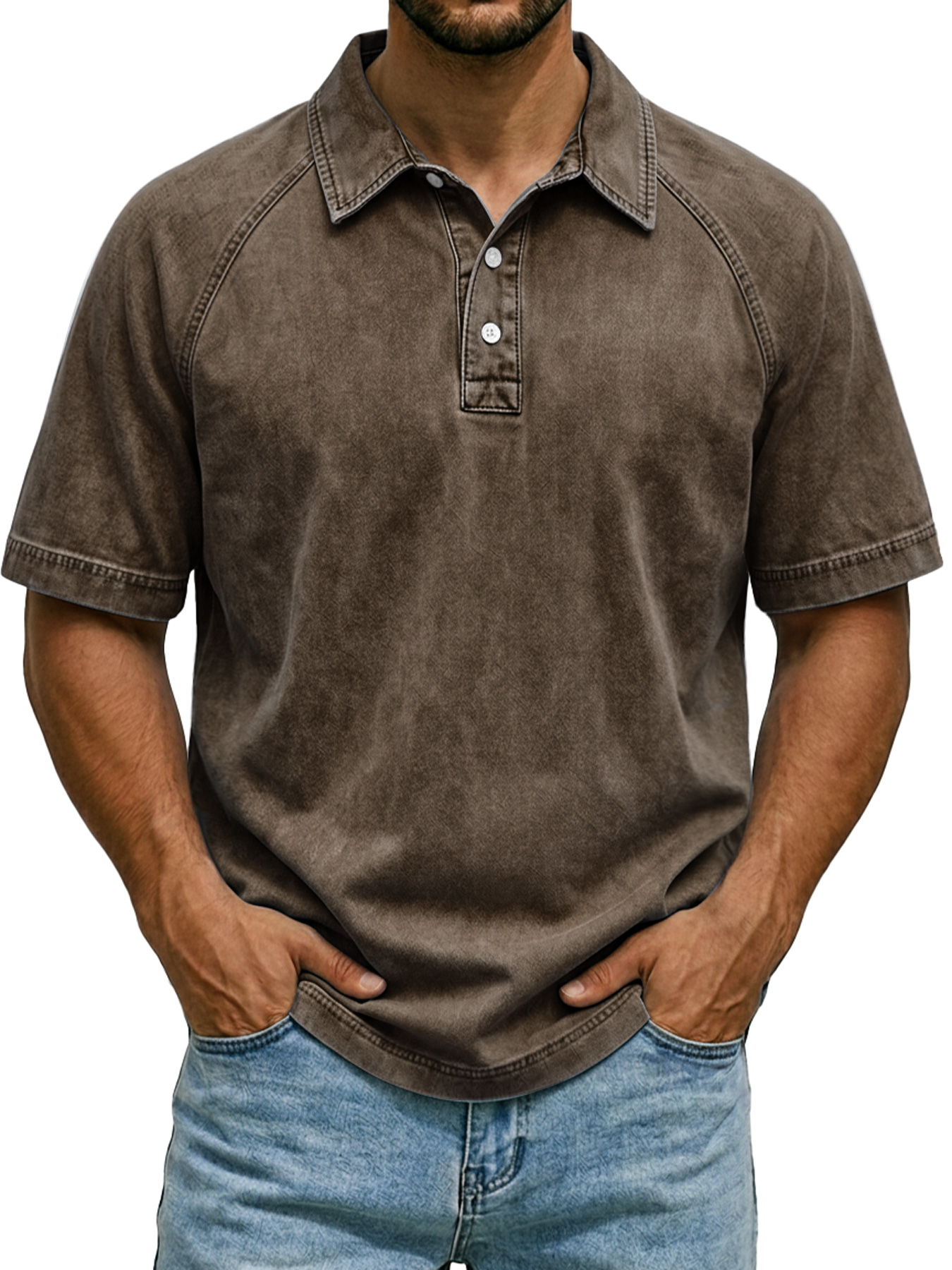 Men's Retro Raglan Collar Button Casual Short-Sleeve Polo Shirt