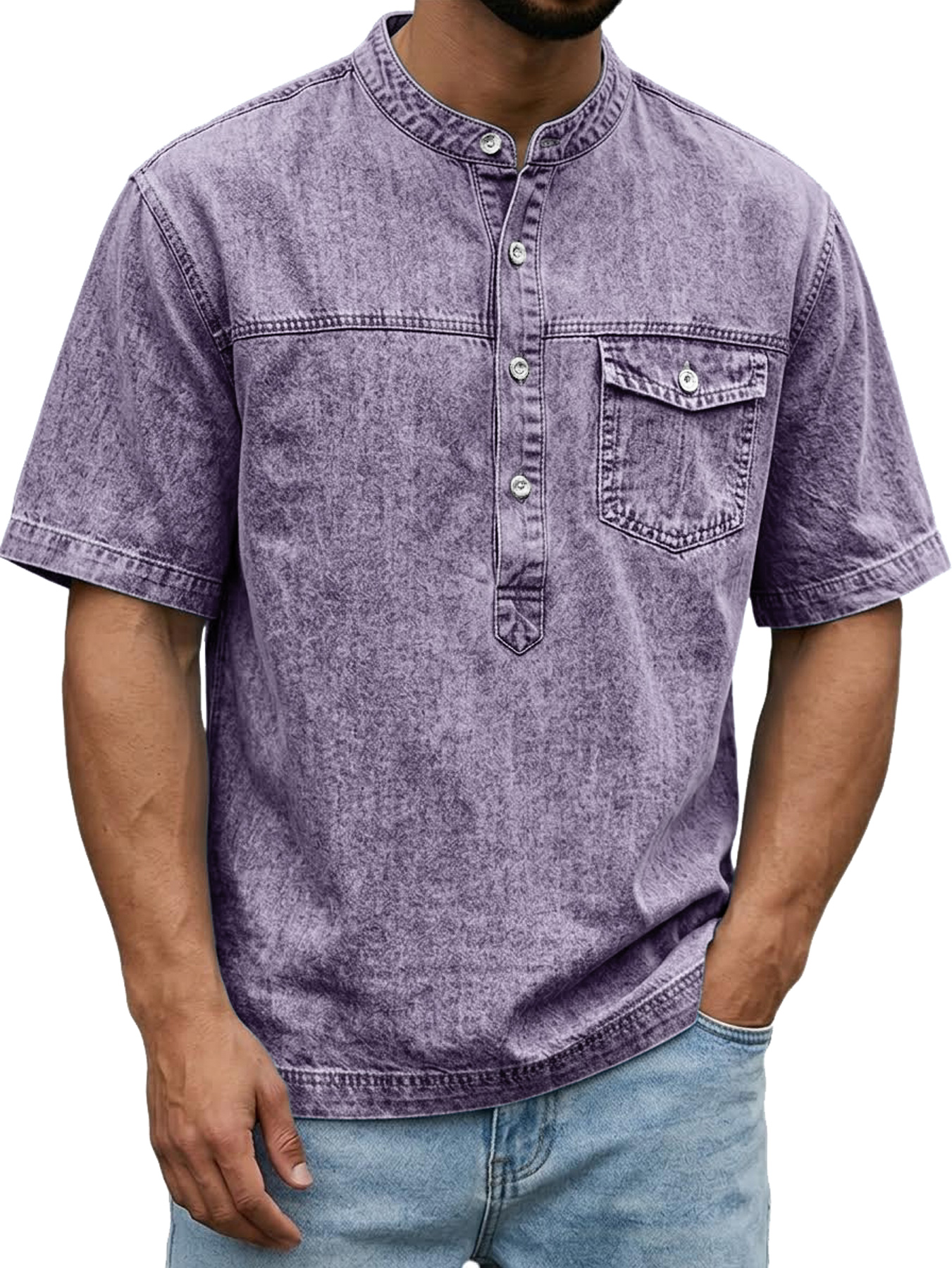 Men's Retro Pocket Casual Workwear Henley Shirt