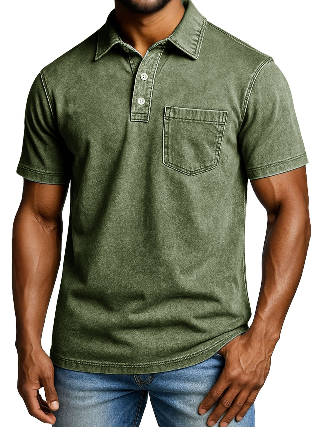Men's Fashion Outdoor Retro Distressed Short-sleeved Pocket Polo Shirt